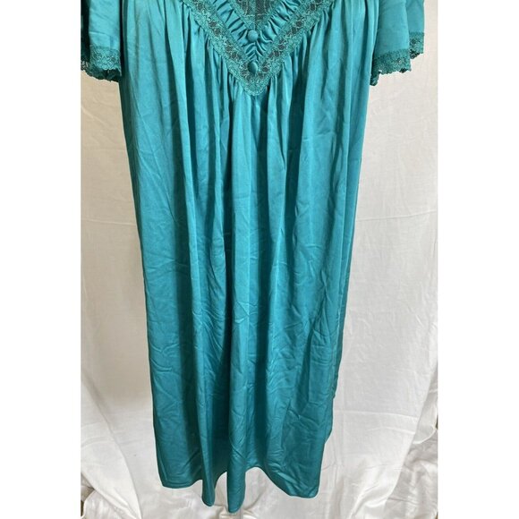 Vintage Miss Elaine Teal Nightgown Gown Lace M Medium Lingerie - Picture 9 of 9